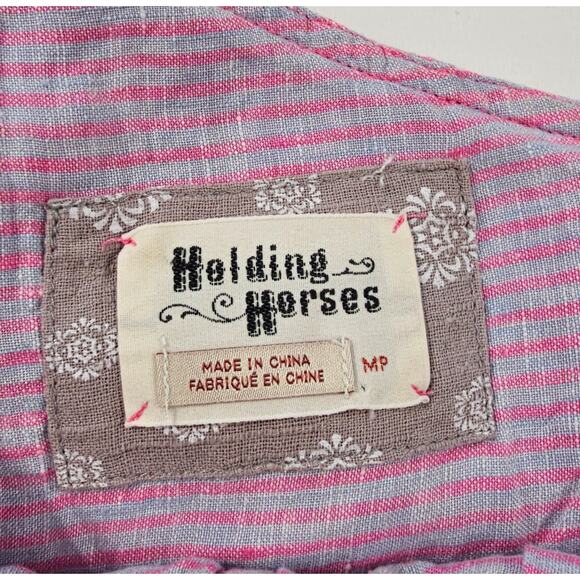 Anthropologie Ruffled Linen One-Shoulder Top MP M PETITE boho glam frill summer - Picture 6 of 8